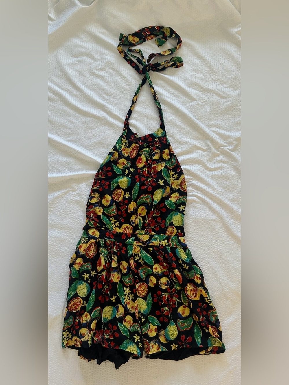 Urban Outfitters Black Fruit-Print Halter Tie Open Back Romper Size Medium